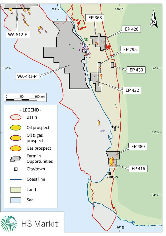 Perth Basin prospect distribution map