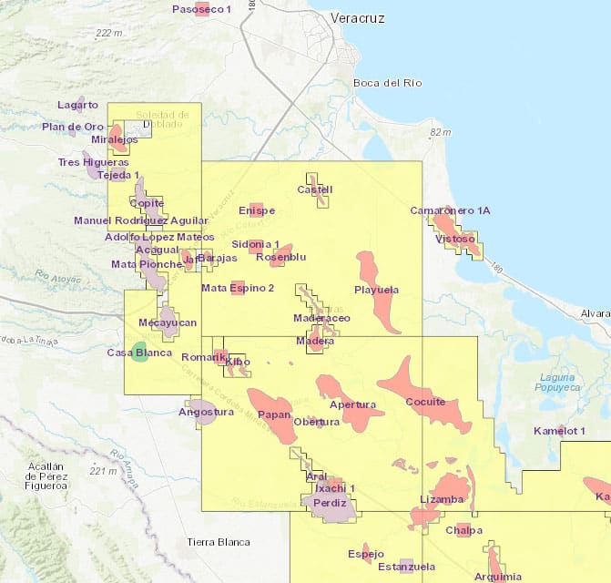 Map showcasing the Ixachi 1 field