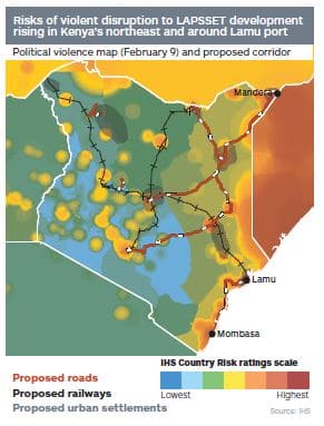 Political violence map in Kenya affecting LAPSSET corridor