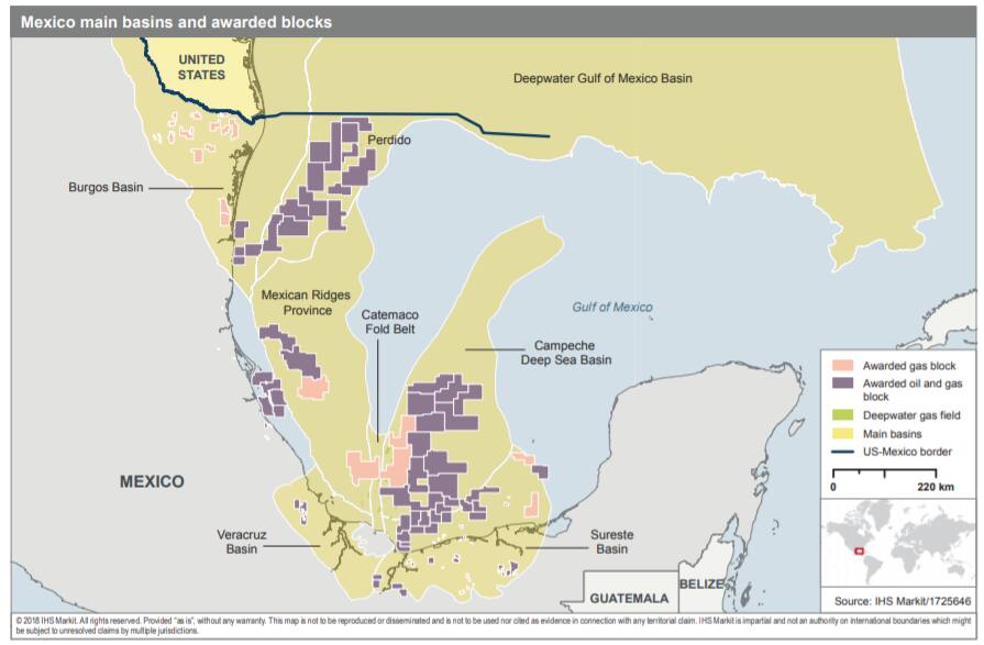 Mexico main basins and awarded blocks